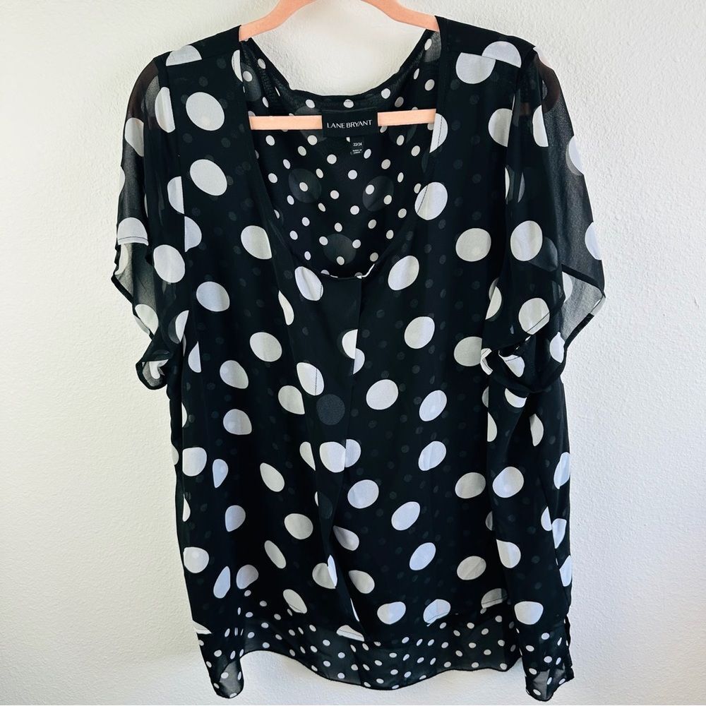 Lane Bryant Black White Polka Dot Chiffon Top‎ Size 22/24
